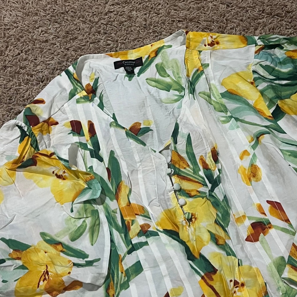 Cocomo Woman‎ White Yellow Floral Print Tunic Top Blouse 2X